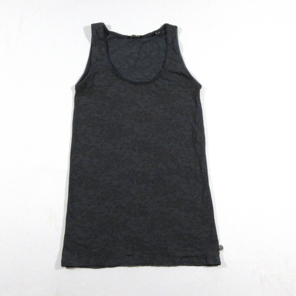Maison Scotch Women's Grey Sleeveless Lace Detail Cotton Nylon Tank Top Sz 1